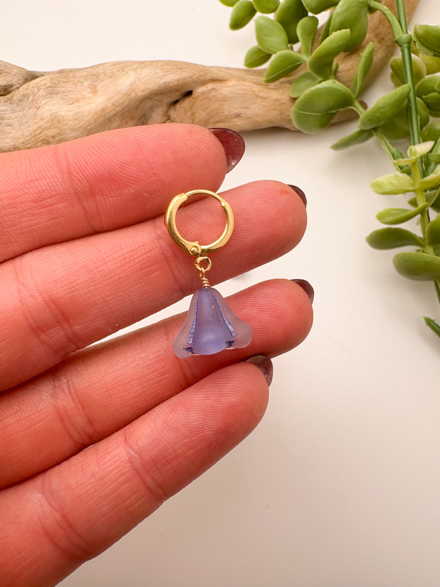 Blue Bell Flower Huggie